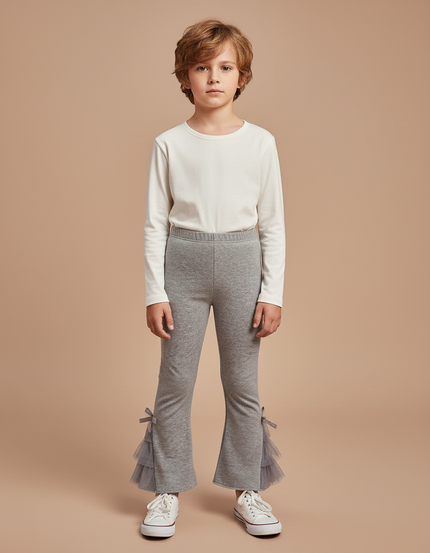Pantalon Jupe Gris Évasé Tulle Enfant Confortable - Molleton