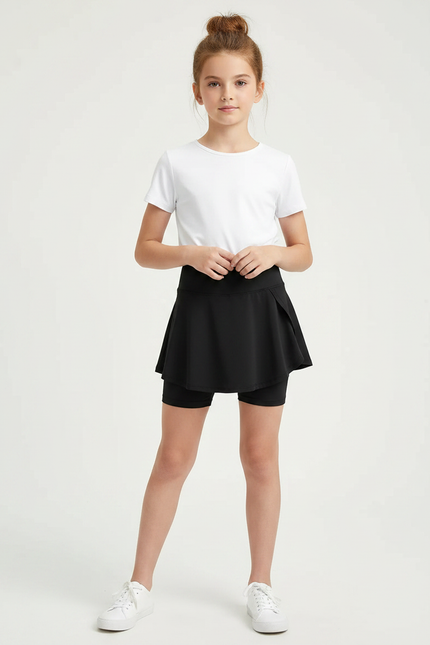 Pantalon Jupe Noir Court Plissé Sportif Fille - Polyester