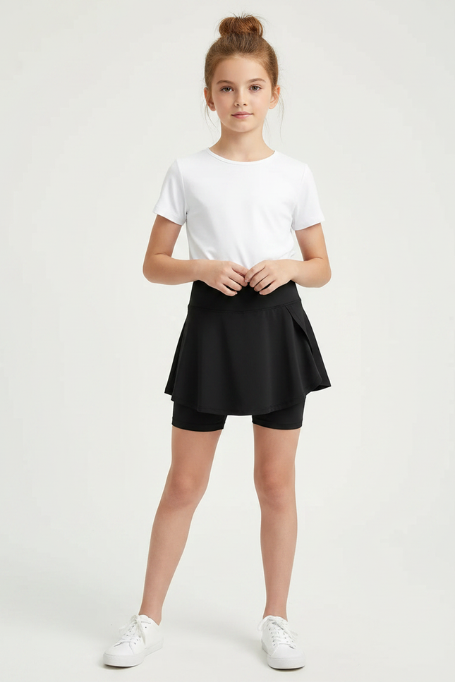 Pantalon Jupe Noir Court Plissé Sportif Fille - Polyester