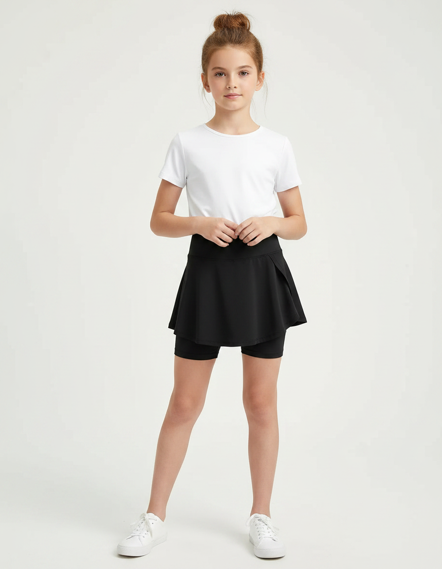 Pantalon Jupe Noir Court Plissé Sportif Fille - Polyester