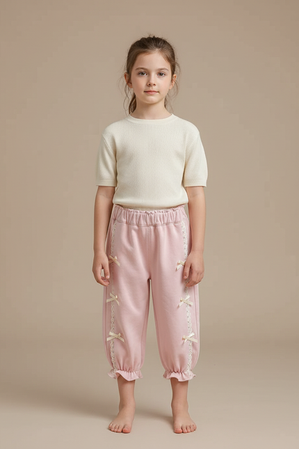 Pantalon Jupe Rose Volants Nœuds Décontracté Fille - Molleton