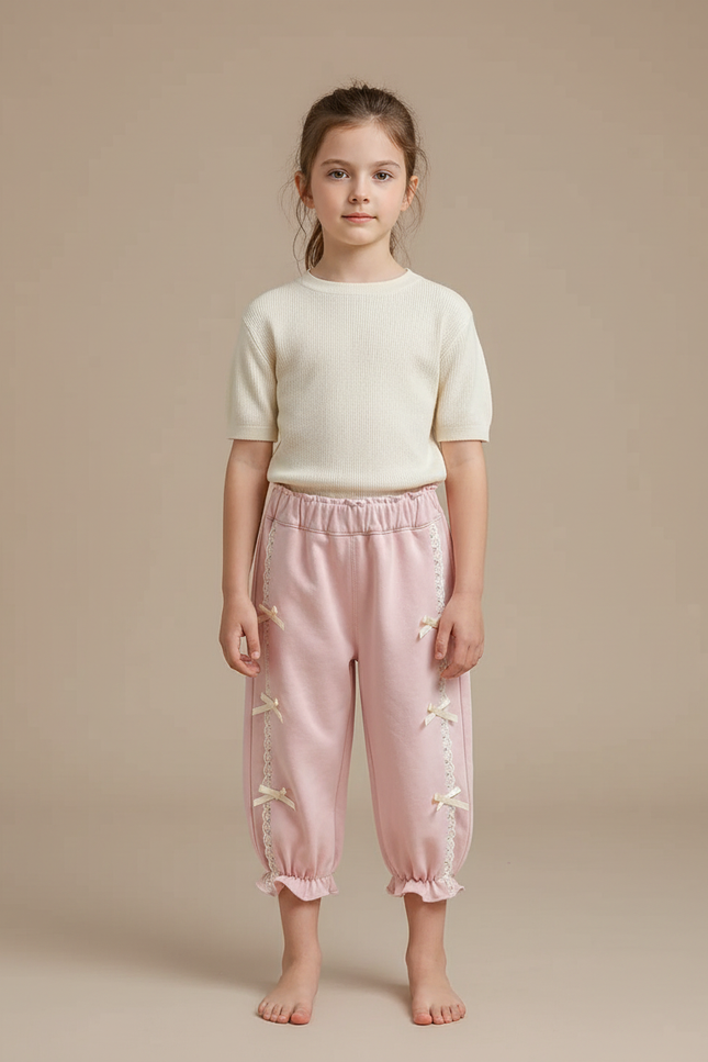 Pantalon Jupe Rose Volants Nœuds Décontracté Fille - Molleton