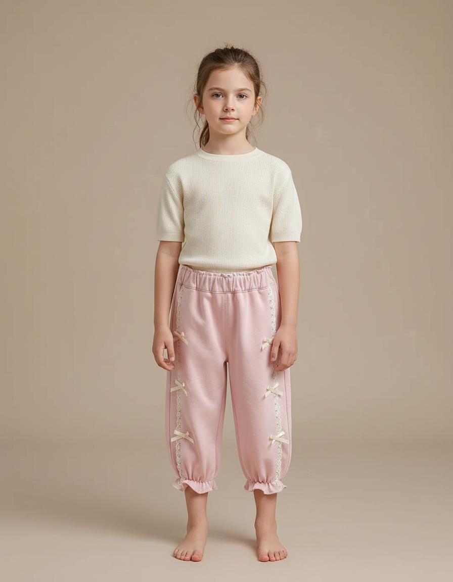 Pantalon Jupe Rose Volants Nœuds Décontracté Fille - Molleton