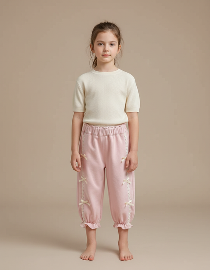 Pantalon Jupe Rose Volants Nœuds Décontracté Fille - Molleton