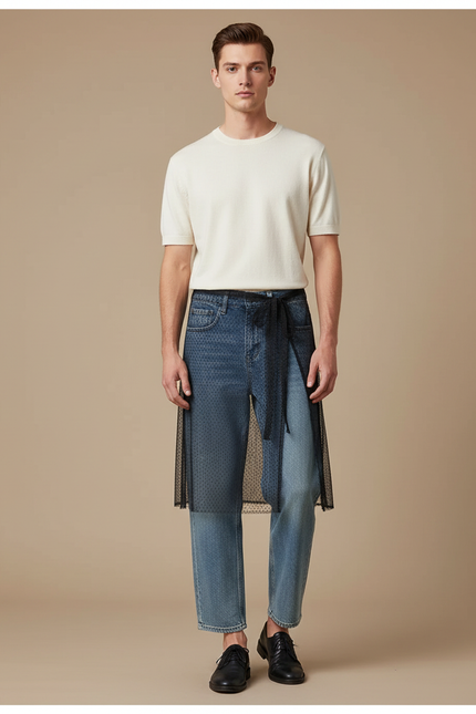 Pantalon Jupe Jean Tulle Noir Décontracté Homme - Bleu