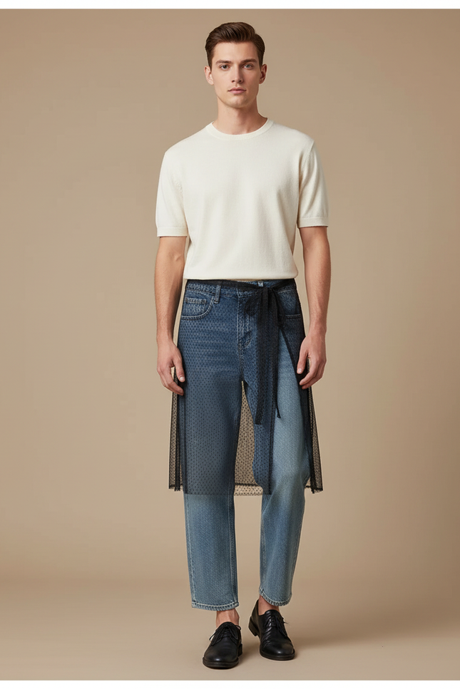 Pantalon Jupe Jean Tulle Noir Décontracté Homme - Bleu
