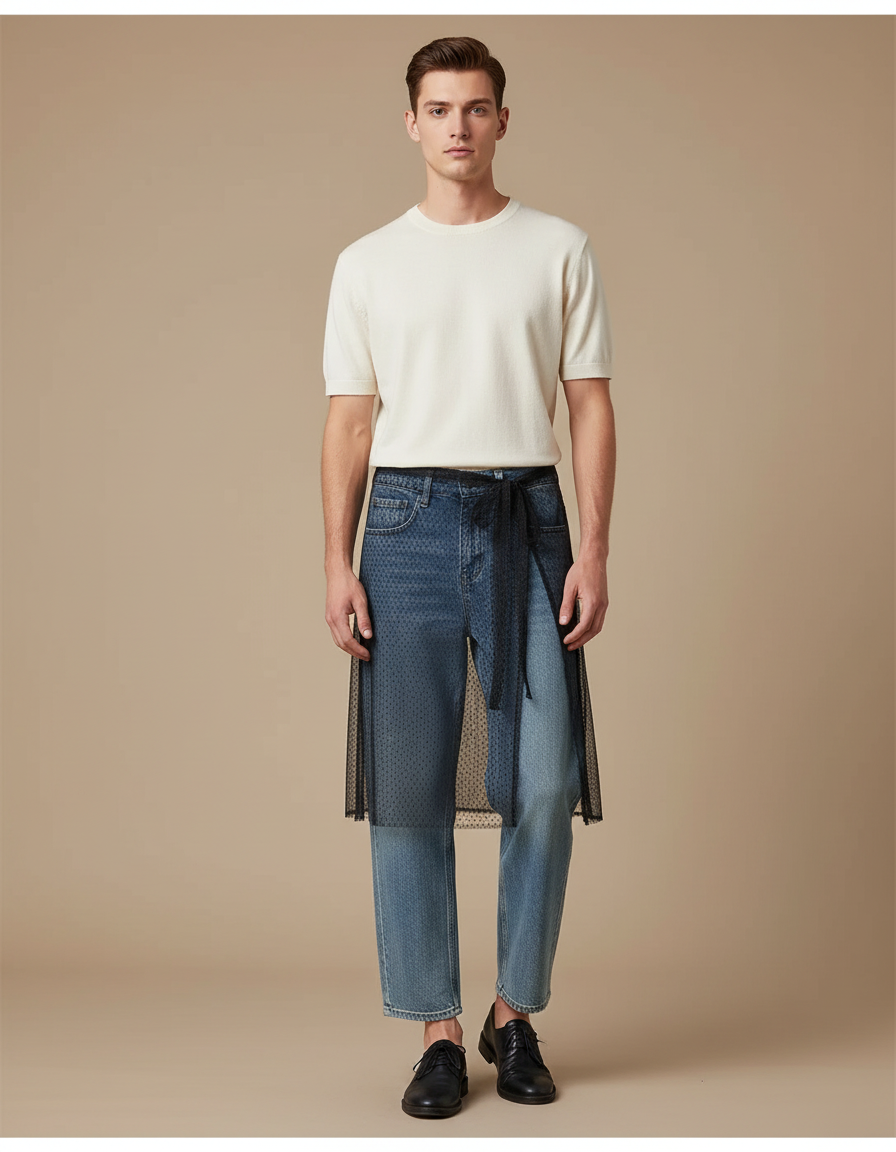Pantalon Jupe Jean Tulle Noir Décontracté Homme - Bleu