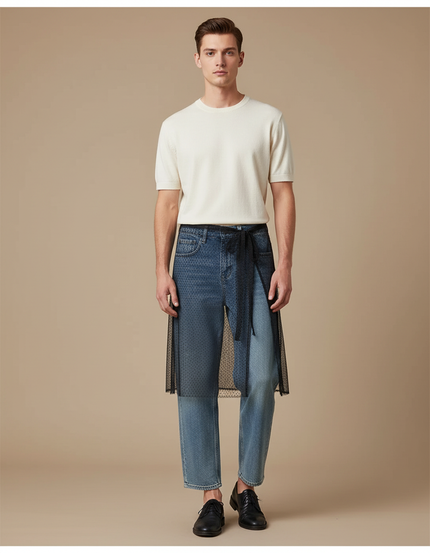 Pantalon Jupe Jean Tulle Noir Décontracté Homme - Bleu