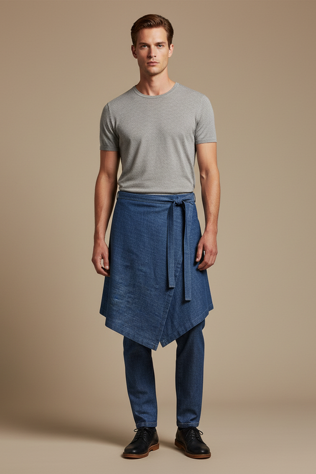Pantalon Jupe Denim Asymétrique Bleu Homme Moderne - Jean