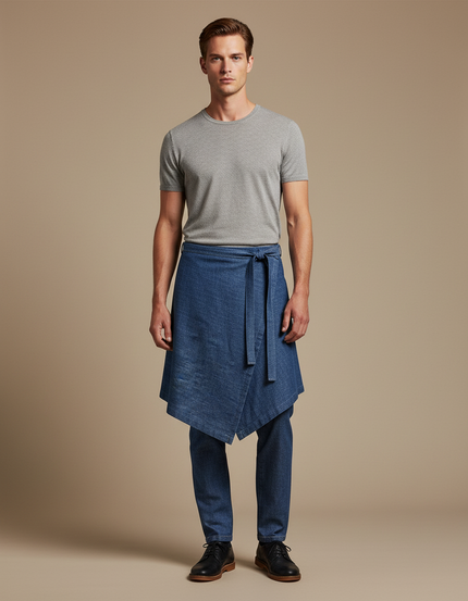 Pantalon Jupe Denim Asymétrique Bleu Homme Moderne - Jean