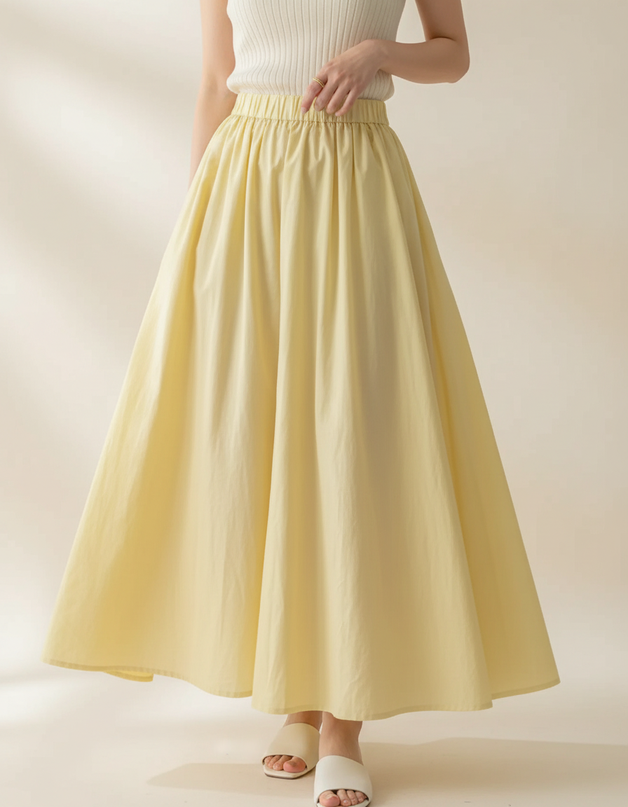 Pantalon Jupe Jaune Ample Fluide Longue Élastique - Coton