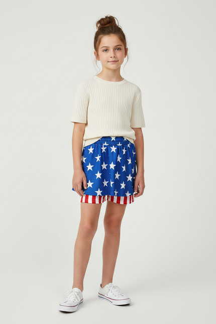 Pantalon Jupe Bleu Étoiles Rayures Enfant Américain - Polyester