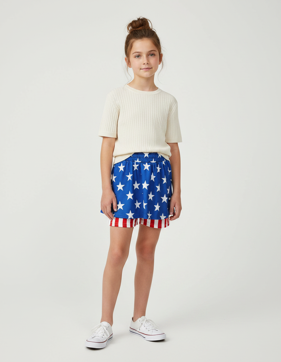 Pantalon Jupe Bleu Étoiles Rayures Enfant Américain - Polyester