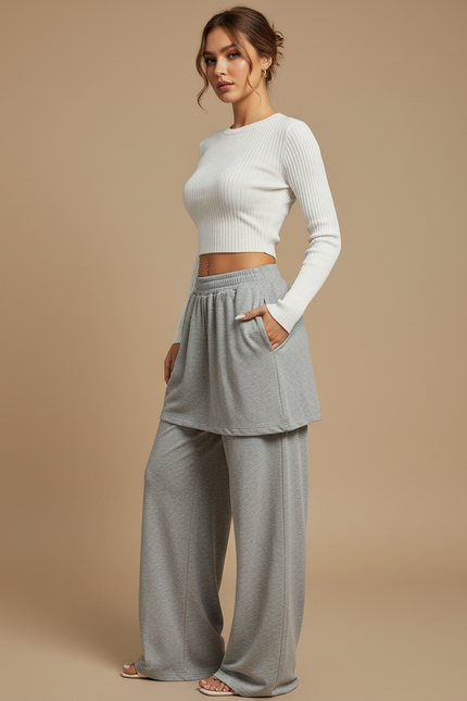 Pantalon Jupe Gris Ample Décontracté Fluide Confortable - Molleton