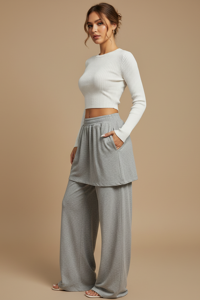Pantalon Jupe Gris Ample Décontracté Fluide Confortable - Molleton