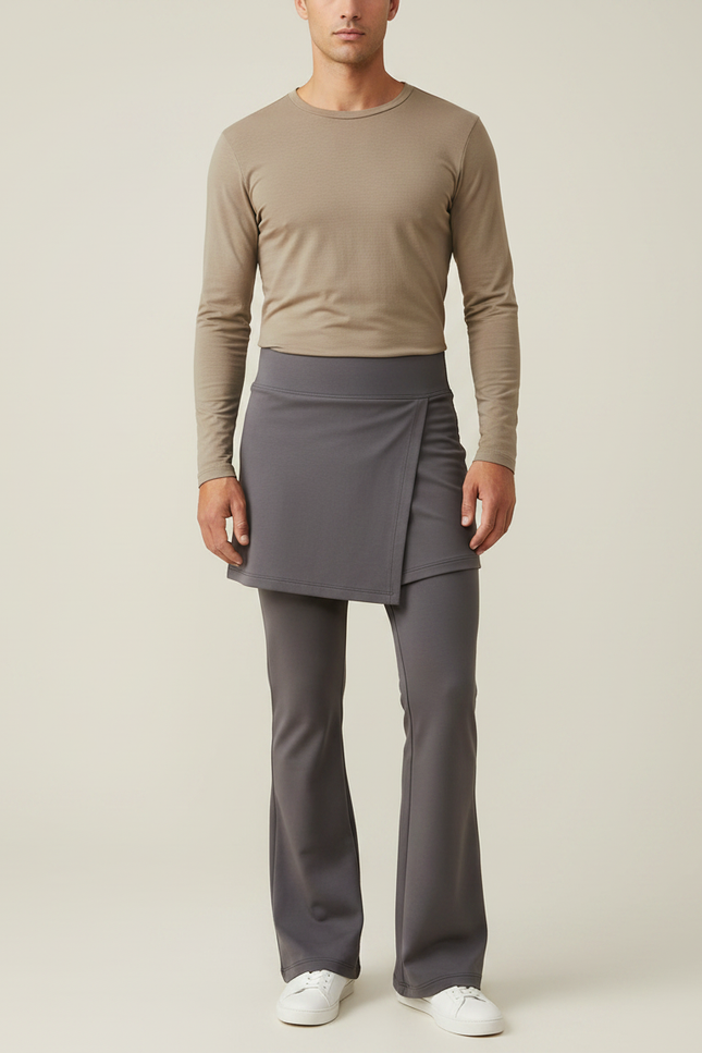 Pantalon Jupe Gris Asymétrique Ample Fluide Homme - Polyester
