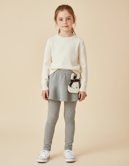 Pantalon Jupe Gris Volants Intégrés Motif Discret Fille - Maille