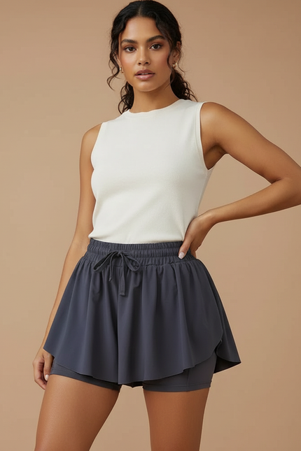 Pantalon Jupe Gris Plissé Fluide Sportif Intégré - Polyester