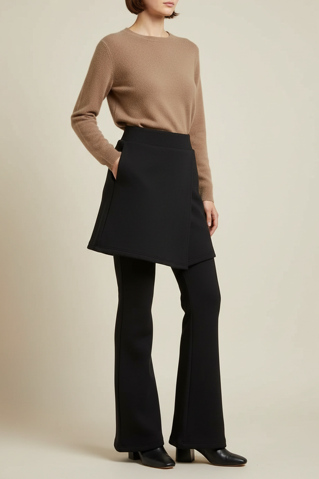 Pantalon Jupe Noir Évasé Élégant Moderne Femme - Maille