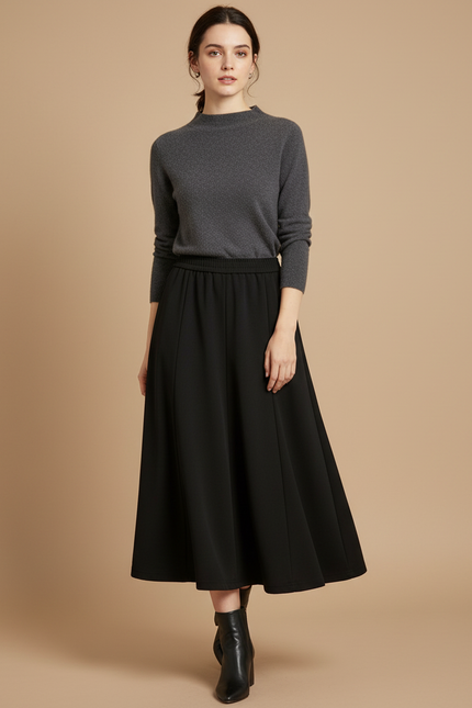 Pantalon Jupe Noir Long Évasé Élégant Hiver - Maille