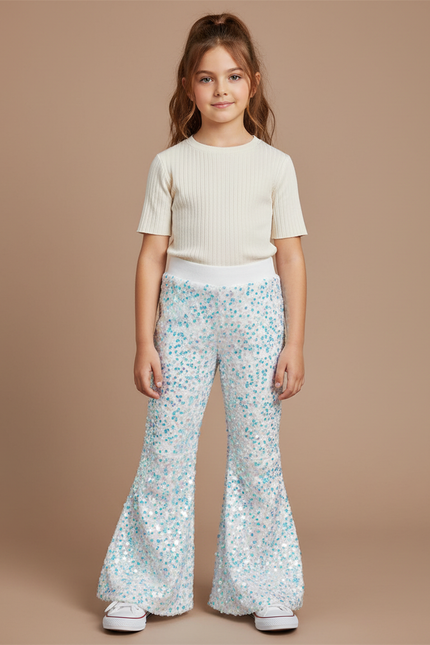 Pantalon Jupe Blanc Paillettes Évasé Confortable Fille - Maille
