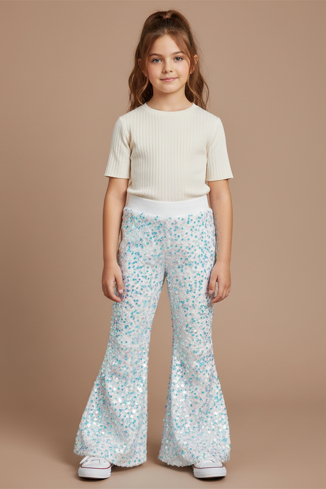 Pantalon Jupe Blanc Paillettes Évasé Confortable Fille - Maille