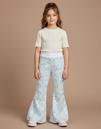 Pantalon Jupe Blanc Paillettes Évasé Confortable Fille - Maille