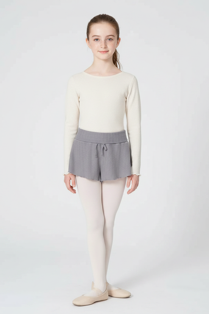 Pantalon Jupe Gris Côtelé Volants Court Confortable - Maille