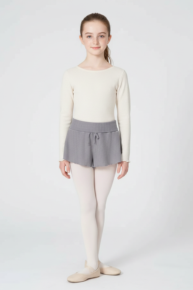 Pantalon Jupe Gris Côtelé Volants Court Confortable - Maille