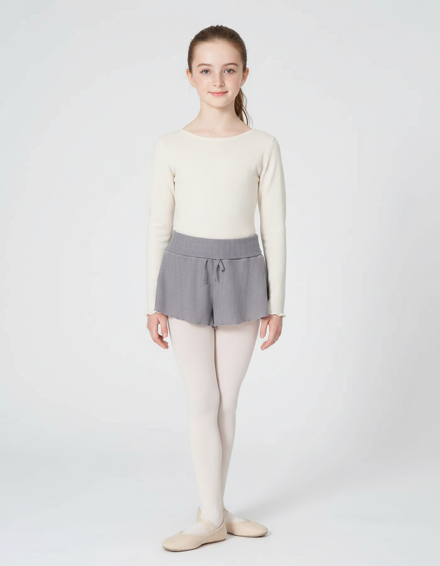 Pantalon Jupe Gris Côtelé Volants Court Confortable - Maille