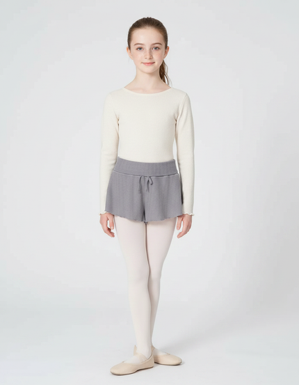 Pantalon Jupe Gris Côtelé Volants Court Confortable - Maille