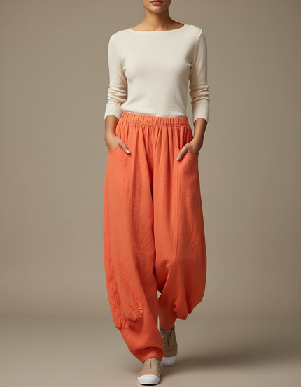 Pantalon Jupe Orange Ample Lin Coton Confortable
