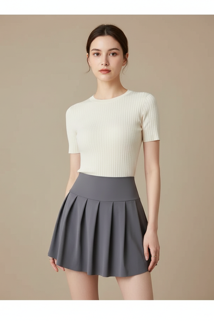Pantalon Jupe Gris Plissé Court Sportif Intégré - Polyester