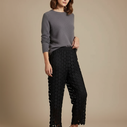 Pantalon Jupe Noir Dentelle Cercles Ample Élégant - Maille