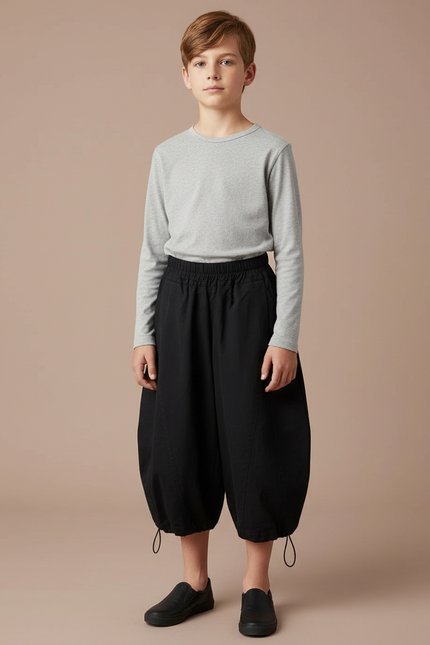 Pantalon Jupe Noir Ample Élastique Enfant Confortable - Polyester
