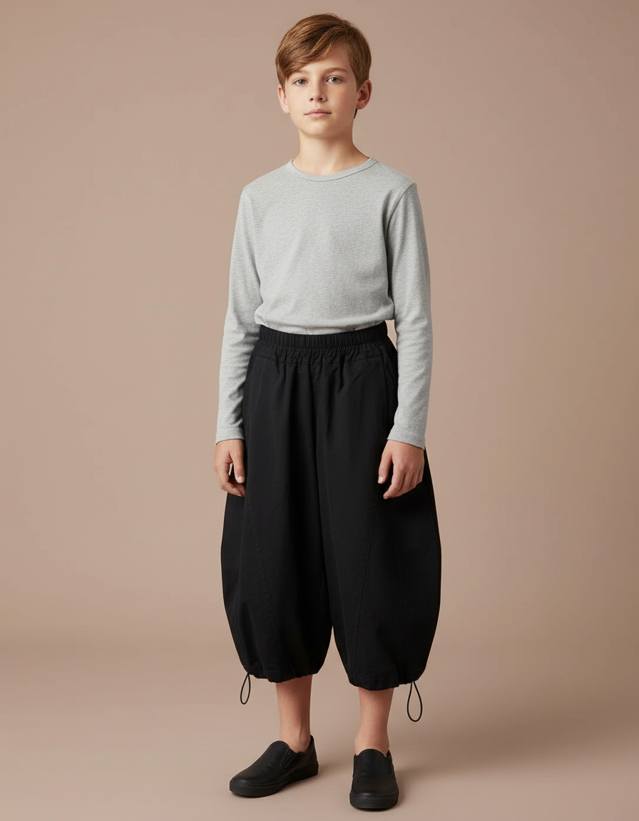 Pantalon Jupe Noir Ample Élastique Enfant Confortable - Polyester