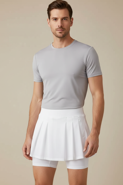 Pantalon Jupe Blanc Plissé Sport Court Intégré - Polyester