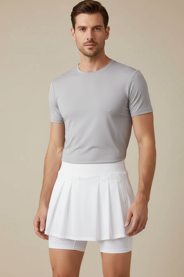 Pantalon Jupe Blanc Plissé Sport Court Intégré - Polyester