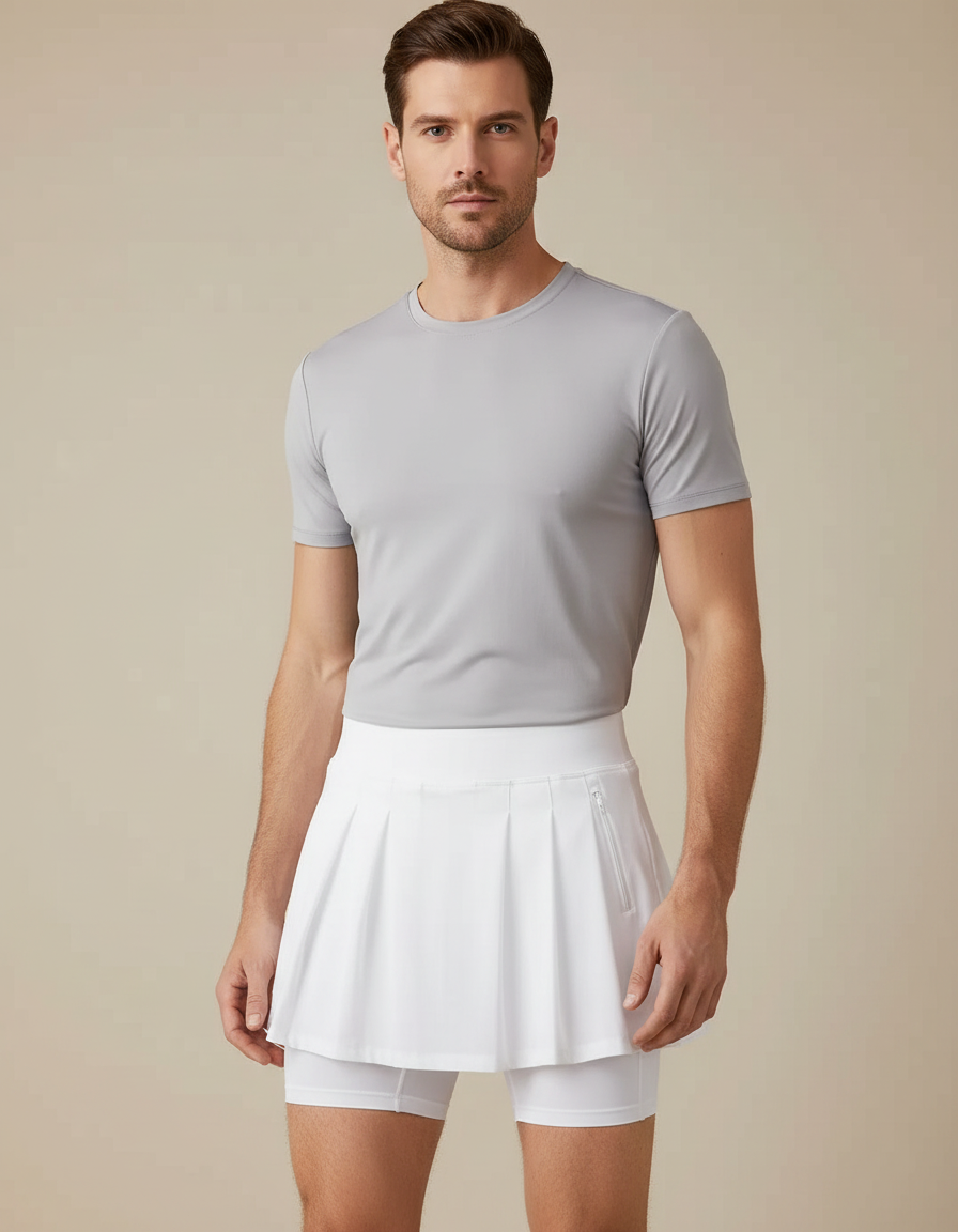 Pantalon Jupe Blanc Plissé Sport Court Intégré - Polyester