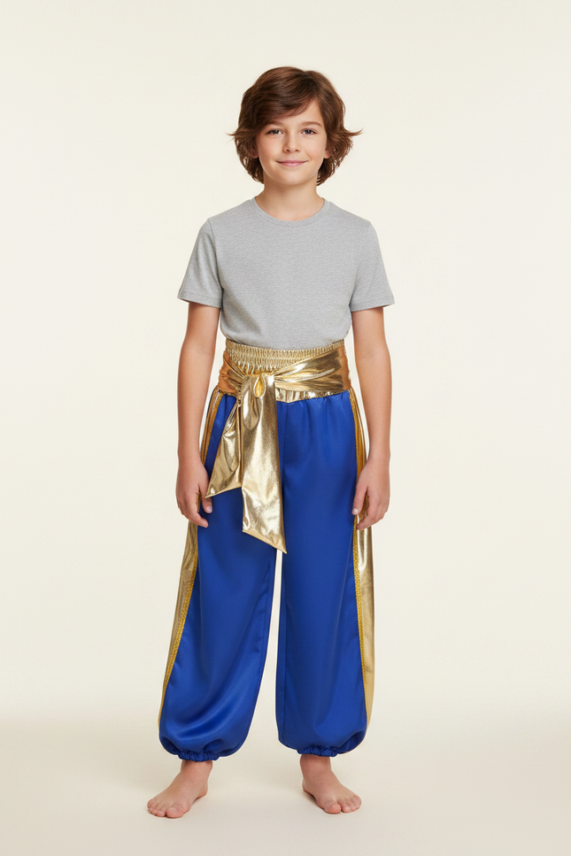 Pantalon Jupe Sarouel Bleu Doré Brillant Enfant - Satin