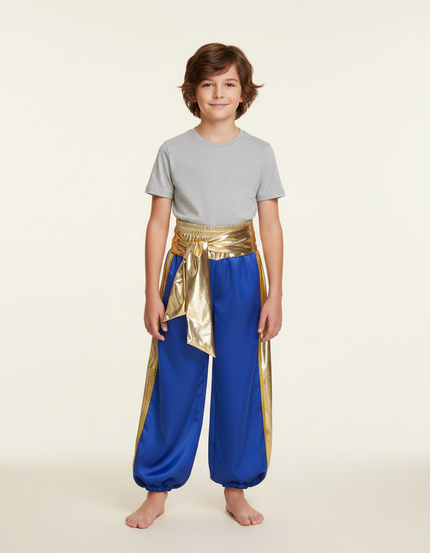 Pantalon Jupe Sarouel Bleu Doré Brillant Enfant - Satin