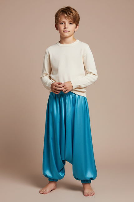 Pantalon Jupe Bleu Satin Ample Bouffant Enfant