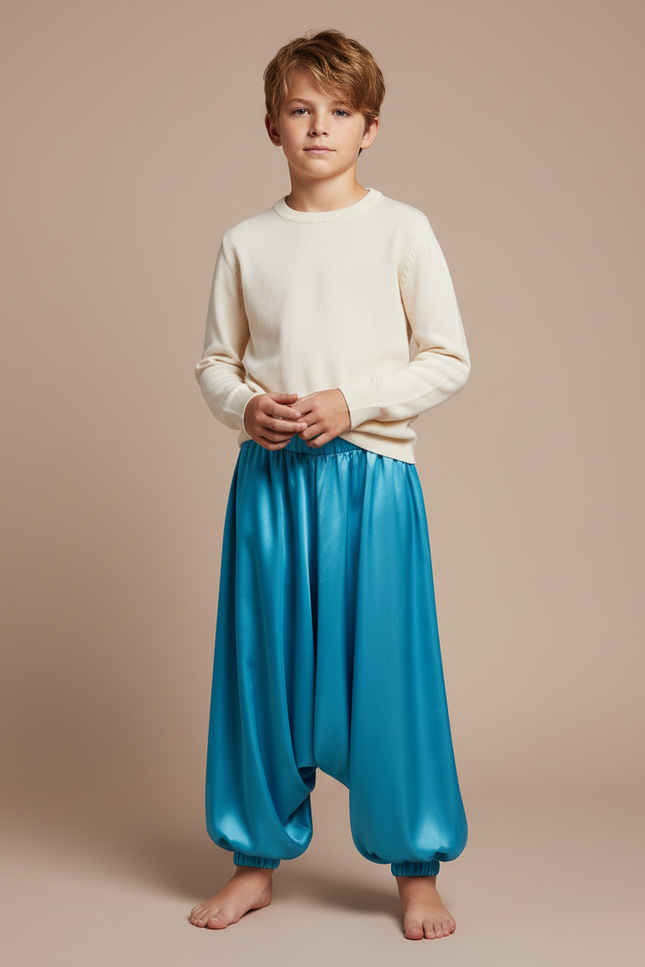 Pantalon Jupe Bleu Satin Ample Bouffant Enfant