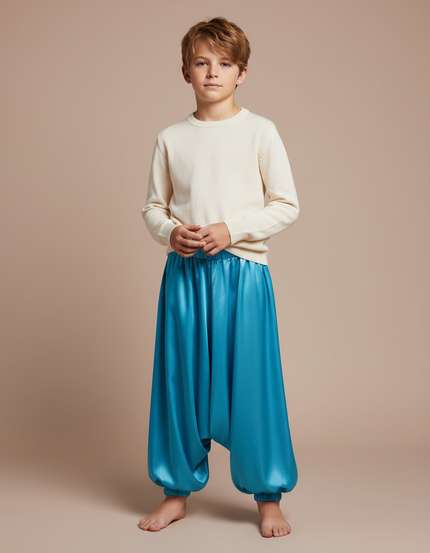 Pantalon Jupe Bleu Satin Ample Bouffant Enfant