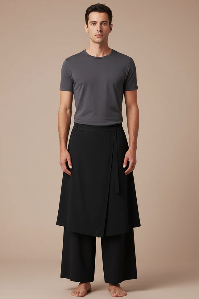 Pantalon Jupe Noir Ample Fluide Décontracté Homme - Viscose