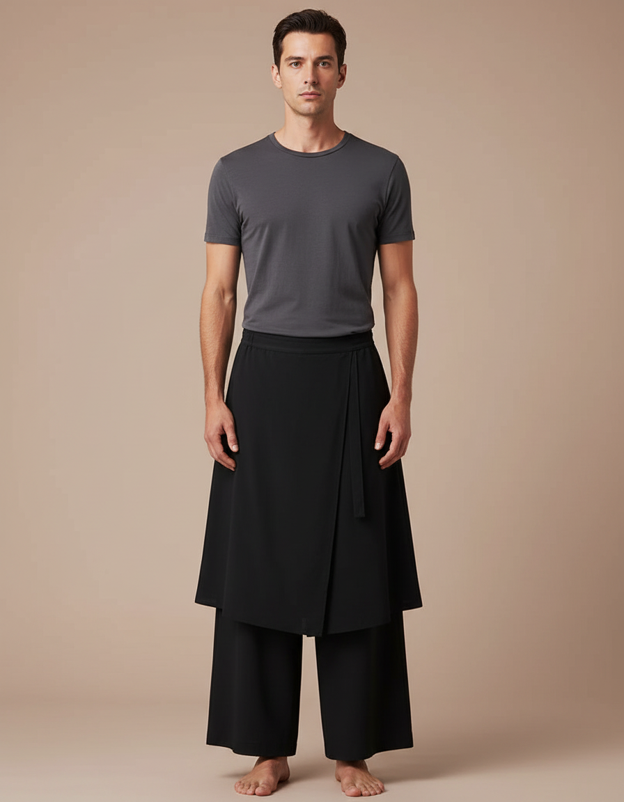 Pantalon Jupe Noir Ample Fluide Décontracté Homme - Viscose