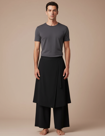 Pantalon Jupe Noir Ample Fluide Décontracté Homme - Viscose