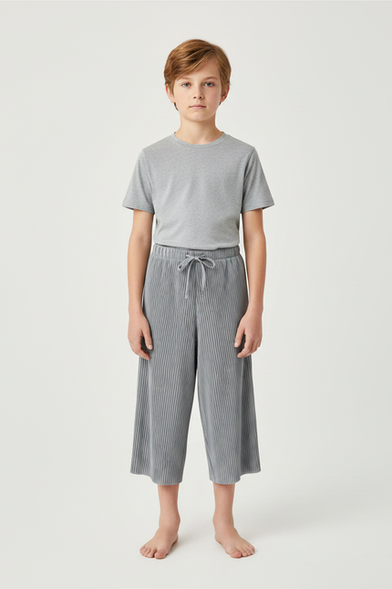 Pantalon Jupe Gris Plissé Ample Enfant Décontracté - Polyester