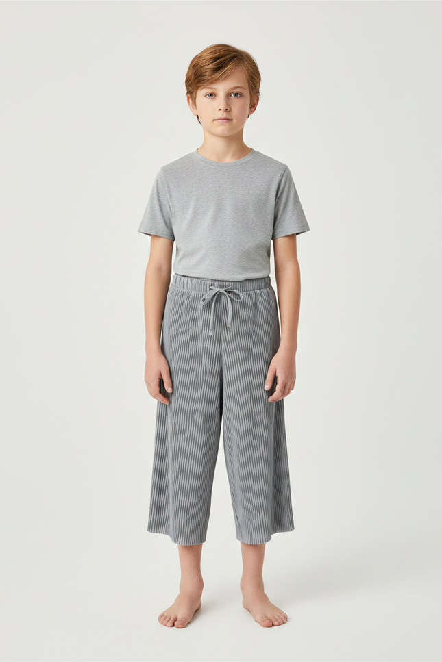 Pantalon Jupe Gris Plissé Ample Enfant Décontracté - Polyester