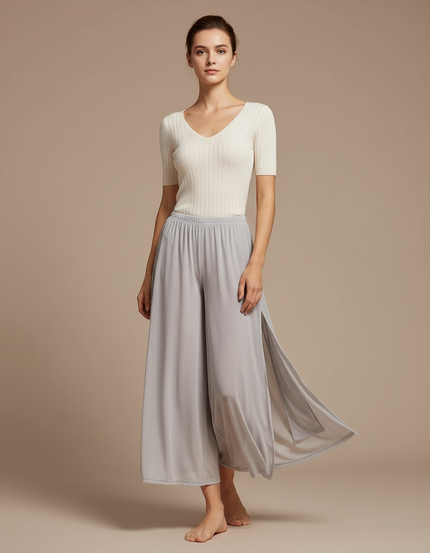 Pantalon Jupe Gris Fluide Fendu Léger Chiffon Ample - Polyester